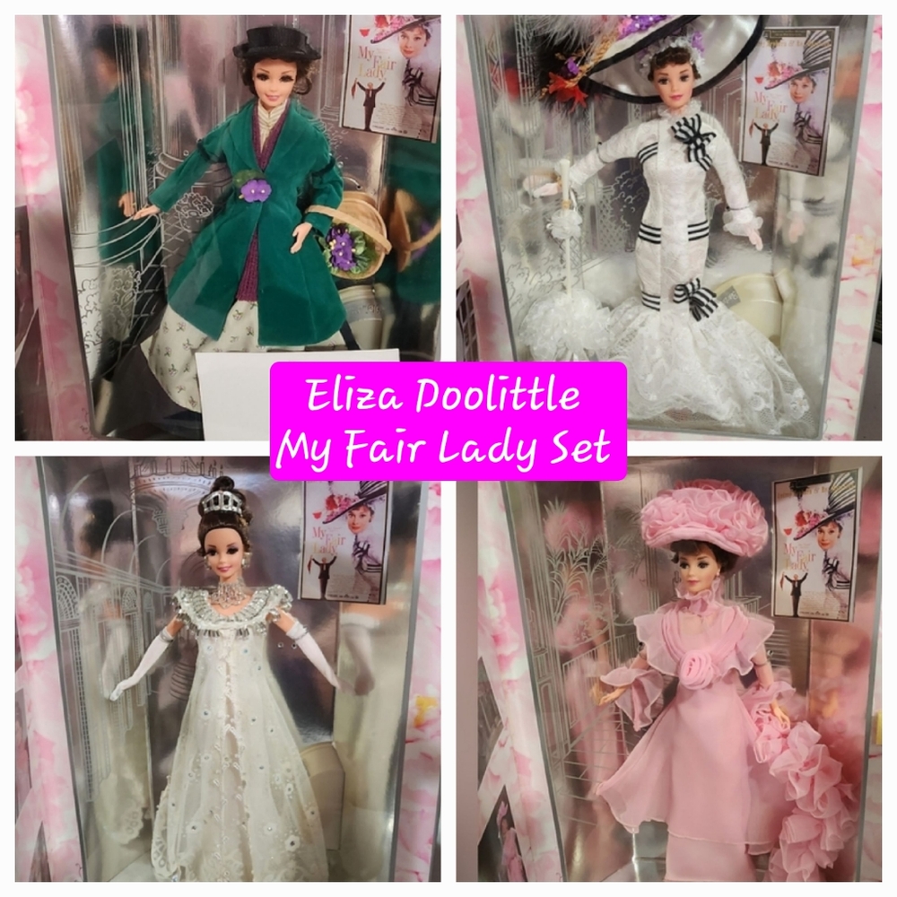 Barbie as Eliza Doolittle My Fair Lady Four (4) Doll Set With Background…